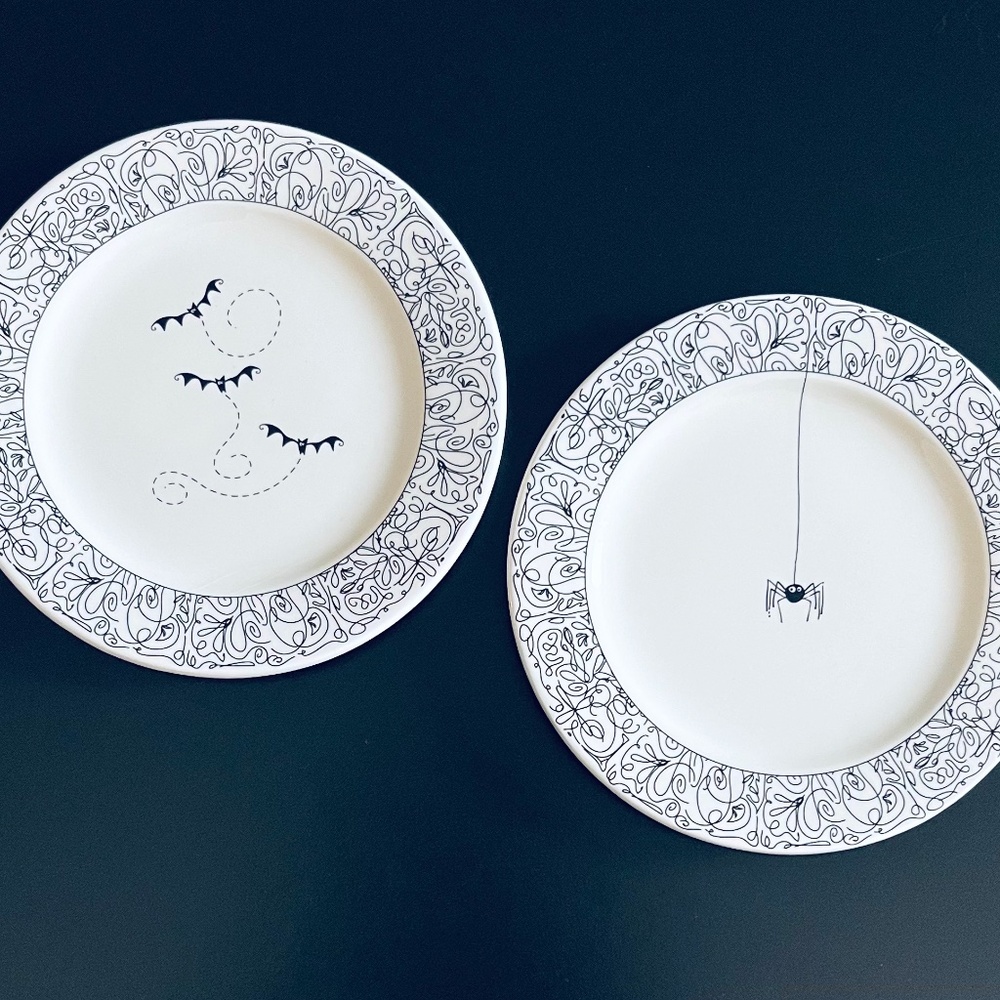 Two Halloween Dessert Plates - Spider and Bats